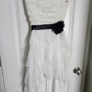 Deb Vintage Y2K White Dress with Black Ribbon Tiered Ruffled Sz Sm